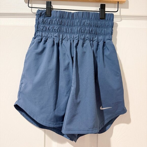 Nike Dri Fit Womens Ultra High Waisted Running Shorts Slate Blue Athleisure XS - Picture 1 of 10